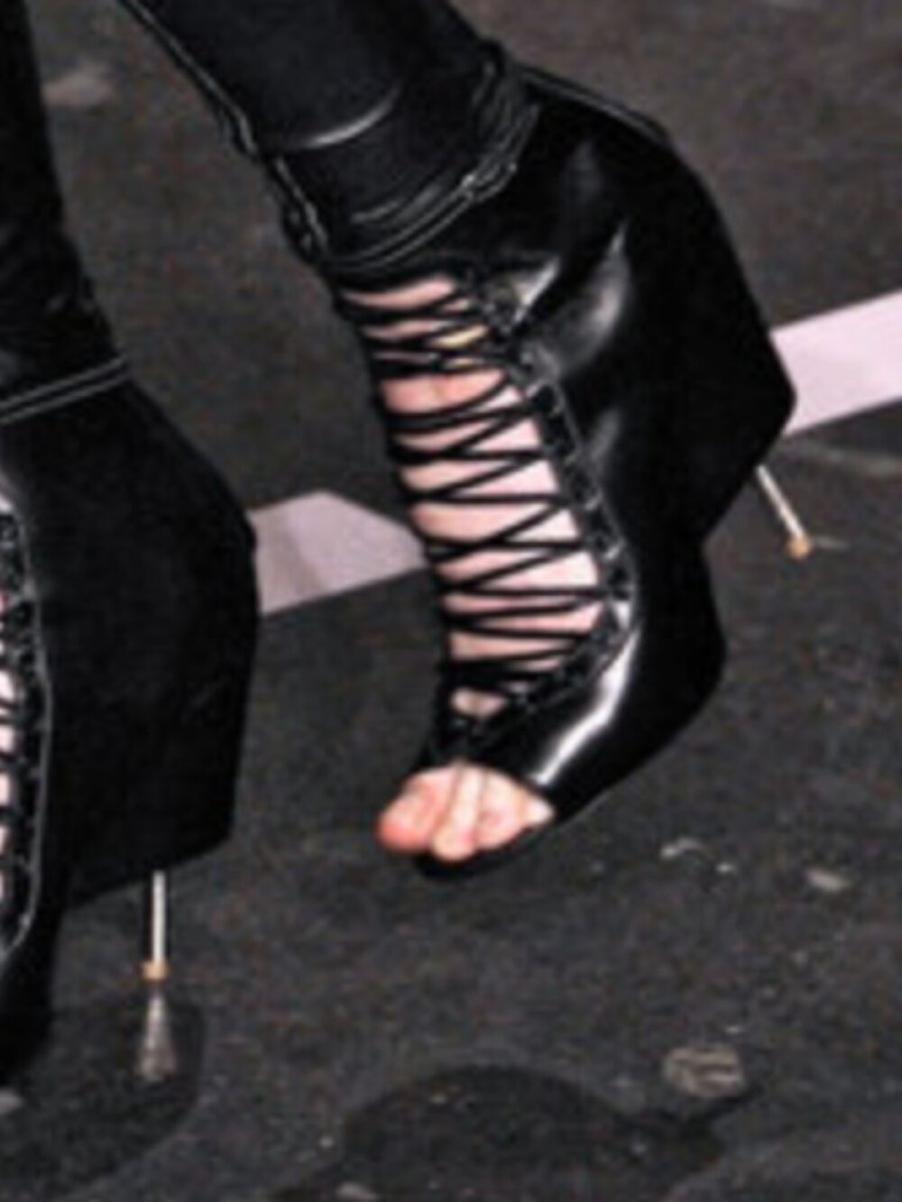 Givenchy Black Lace-Up Peep Toe Wedge Heels Size 40/9.5 - Picture 2 of 8